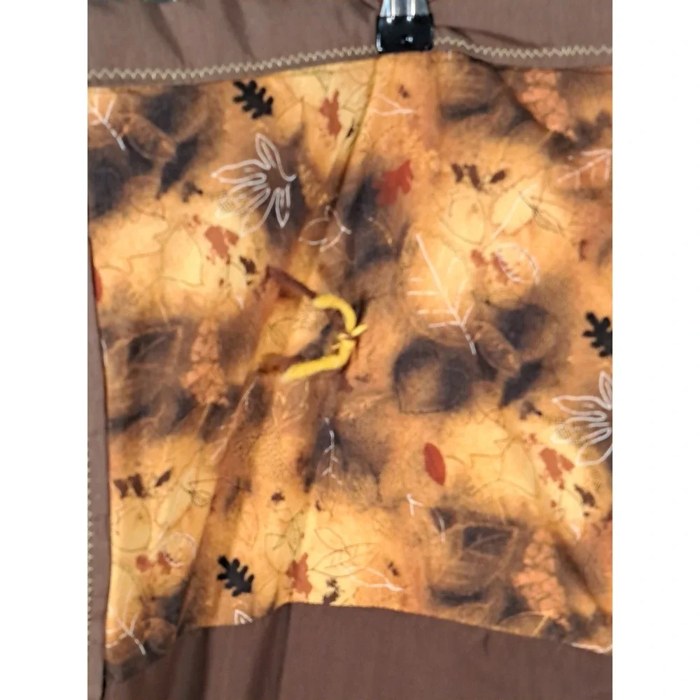 Handmade Patchwork Quilt Brown Yellow Autumn Leaf Hand Tied Rustic Fall Blanket